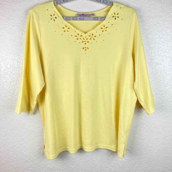 Quacker Factory Tops - Quacker Factory by Jeanne Bice Women's Yellow Top W/Scalloped V-Neck Sz XL